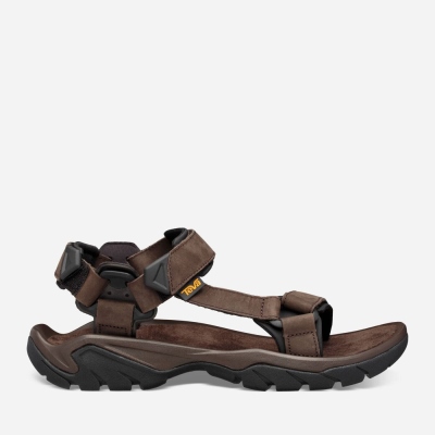 Teva Terra Fi 5 Universal Leather - Men's Teva Sandals - Coffee | India (XHAO75283)